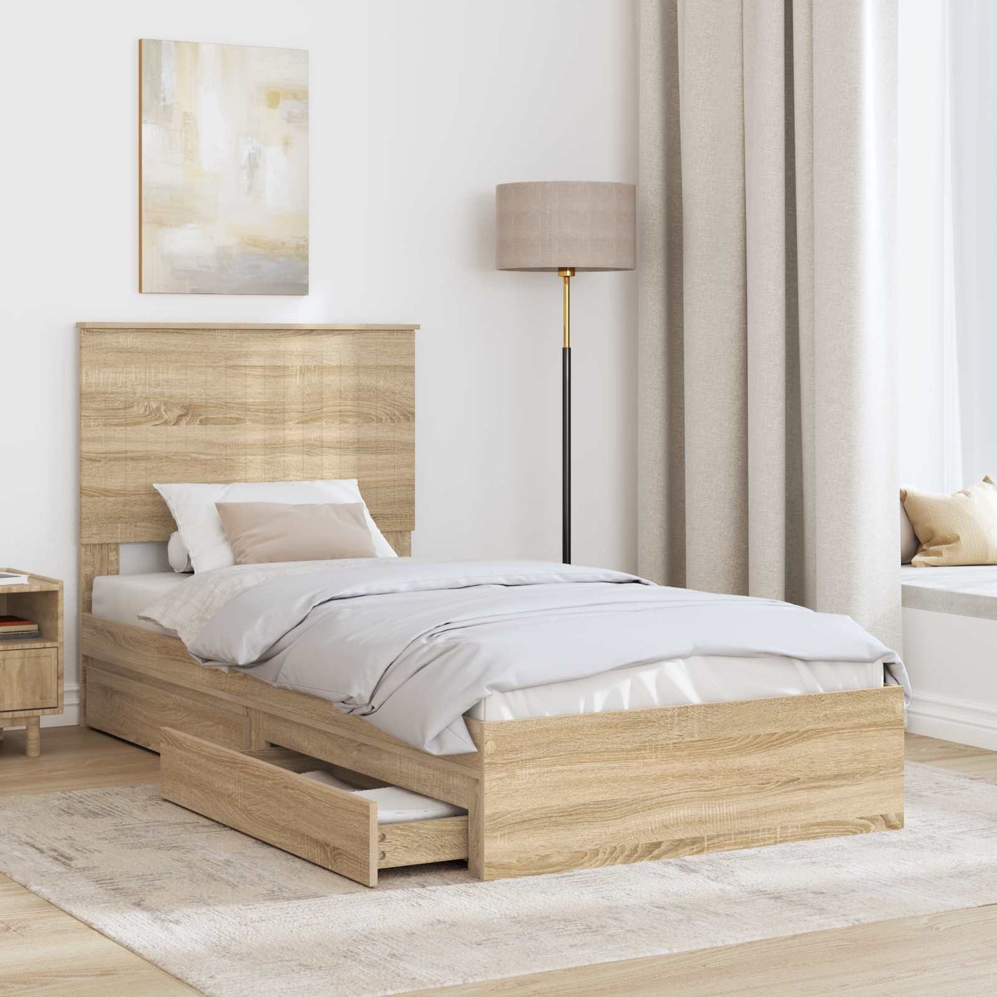 Aufbewahrungsbett Sonoma-Eiche 90 x 190 cm Holzwerkstoff