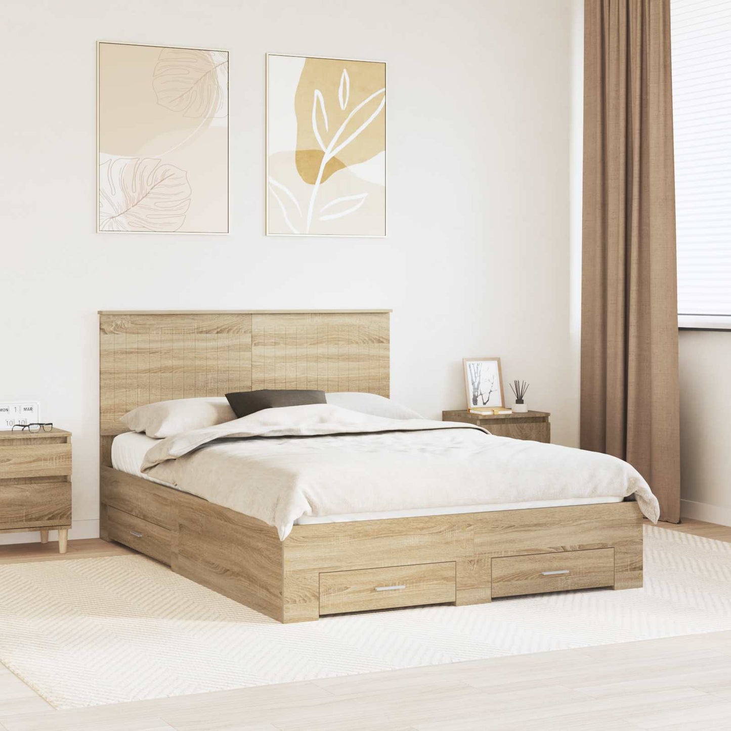 Bettrahmen mit Kopfteil Sonoma-Eiche 135 x 190 cm Holzwerkstoff