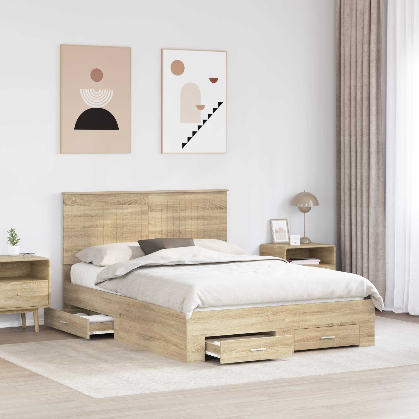 Bettrahmen mit Kopfteil Sonoma-Eiche 135 x 190 cm Holzwerkstoff