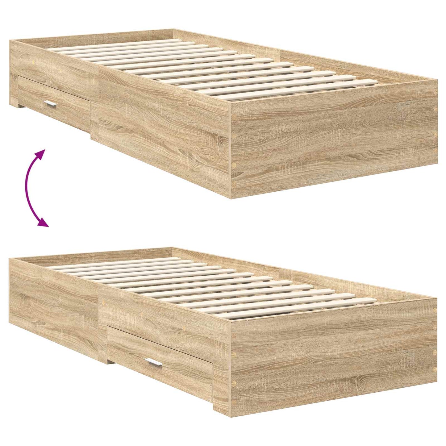 Bettrahmen Sonoma Eiche und Silber 70 x 190 cm Holzwerkstoff