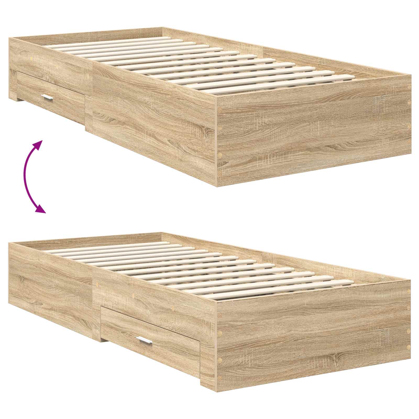 Bettrahmen Sonoma Eiche und Silber 70 x 190 cm Holzwerkstoff