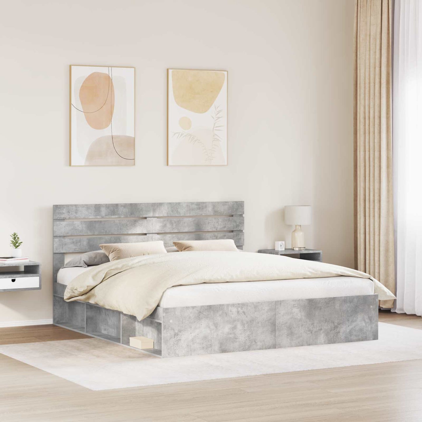 Bettrahmen mit Kopfteil Beton 180 x 200 cm Massives Kiefernholz