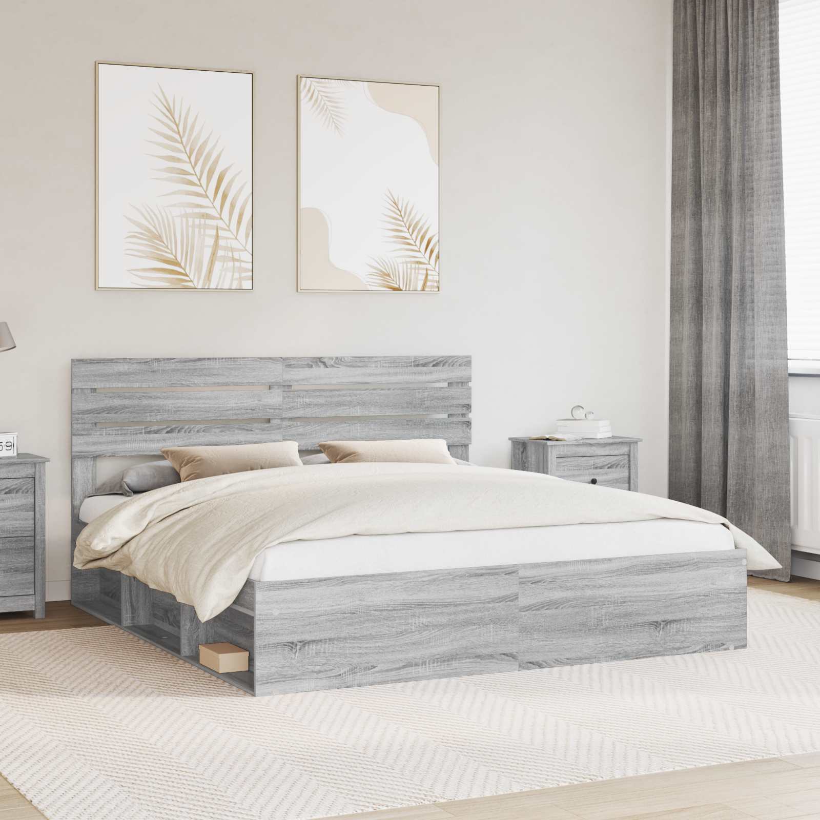 Bettrahmen Graues Sonoma 180 x 200 cm Massives Kiefernholz