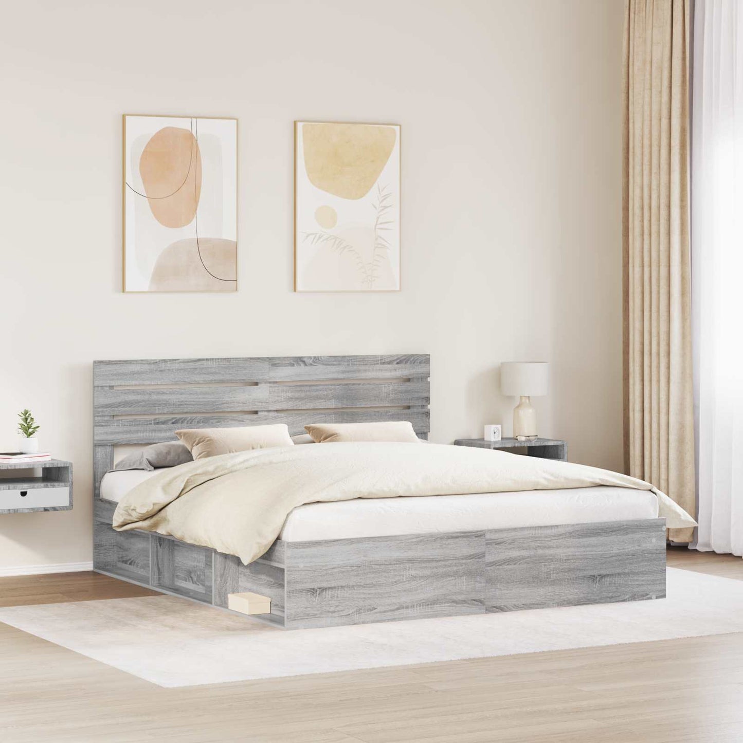 Bettrahmen Graues Sonoma 180 x 200 cm Massives Kiefernholz