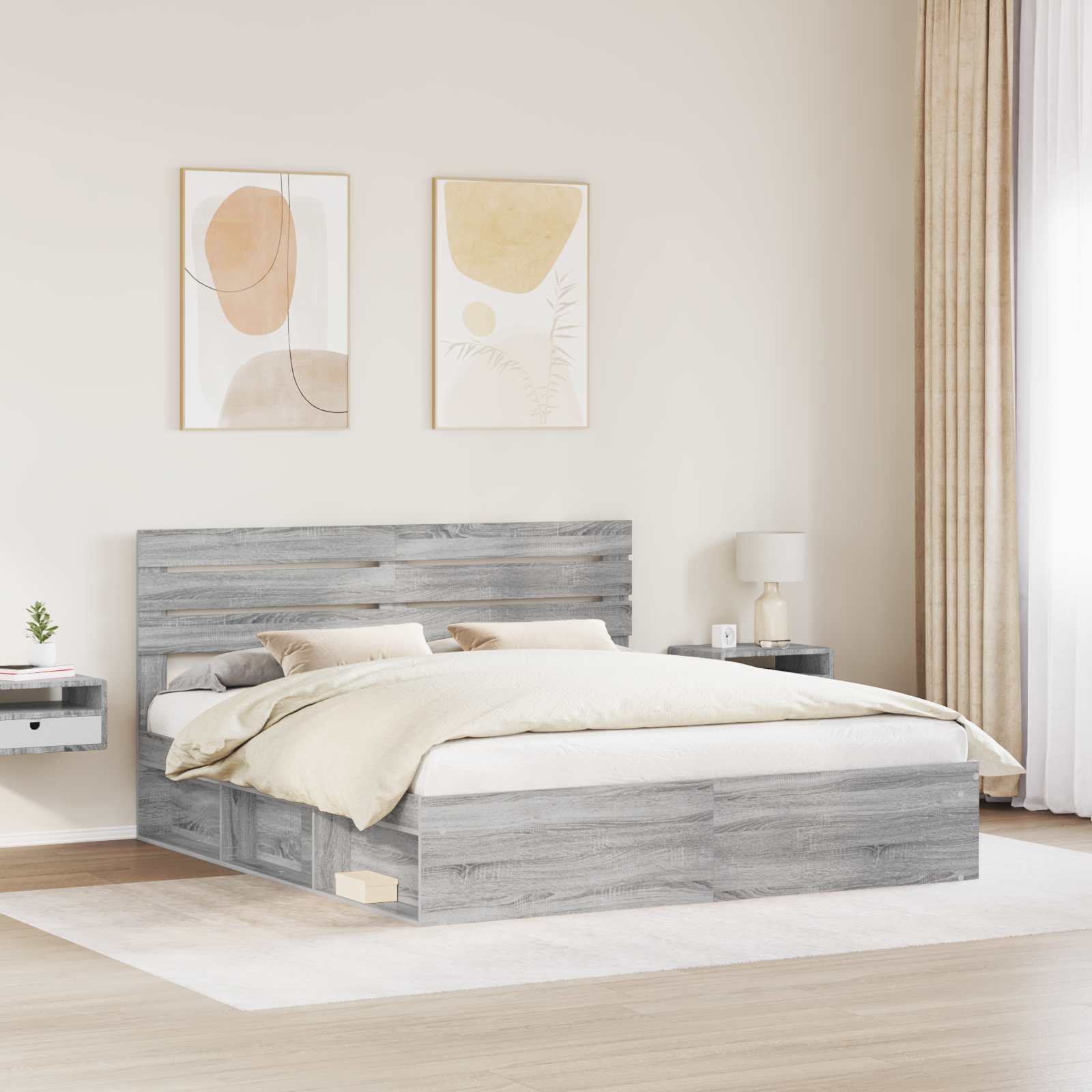 Bettrahmen Graues Sonoma 180 x 200 cm Massives Kiefernholz