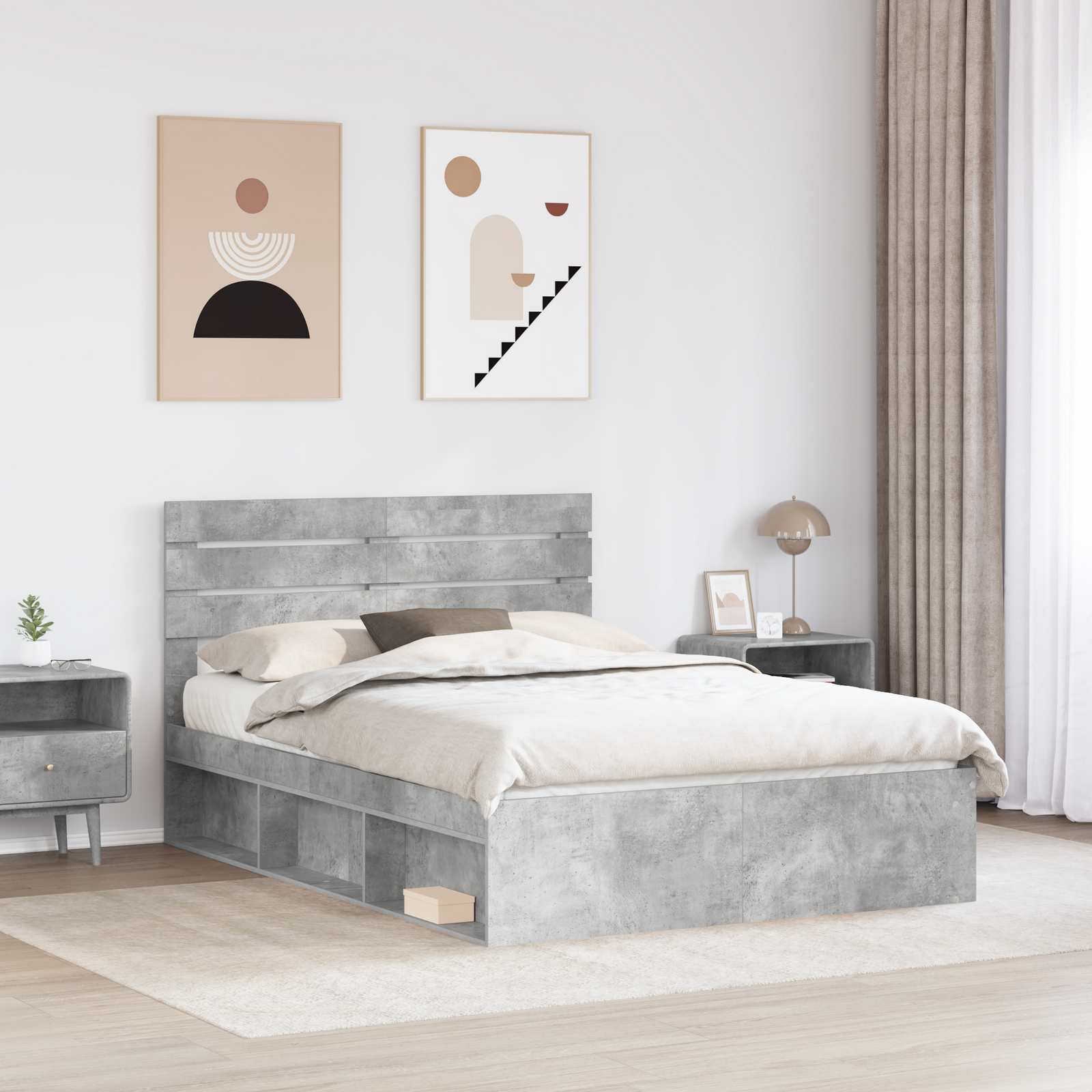 Bettrahmen mit Kopfteil Beton 160 x 200 cm Massives Kiefernholz