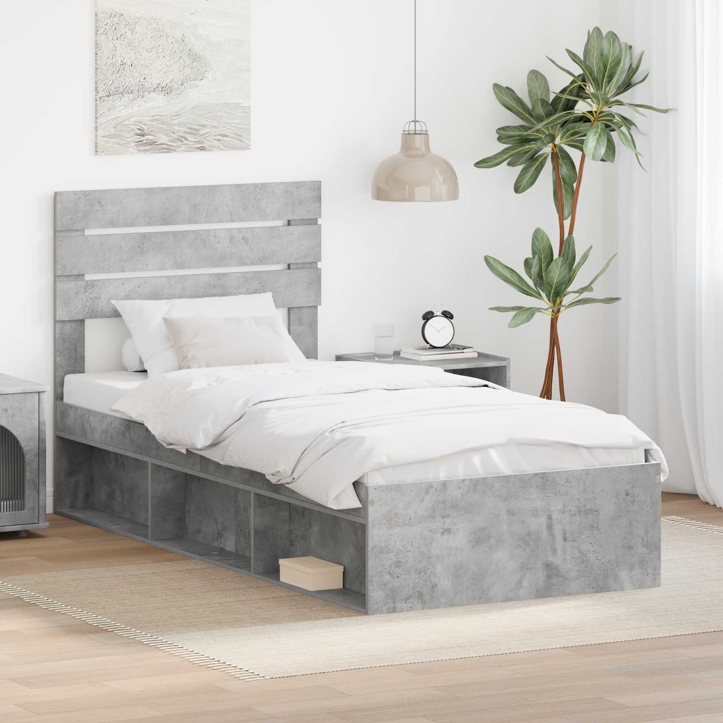 Bettrahmen Beton Grau 100 x 200 cm Massives Kiefernholz
