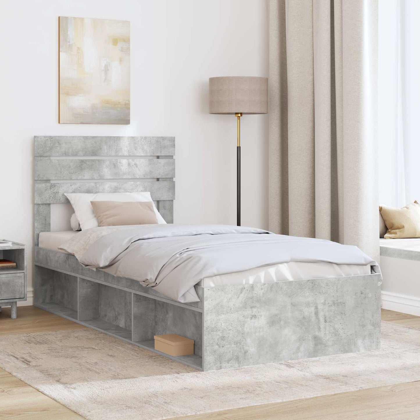 Bettrahmen Beton Grau 100 x 200 cm Massives Kiefernholz