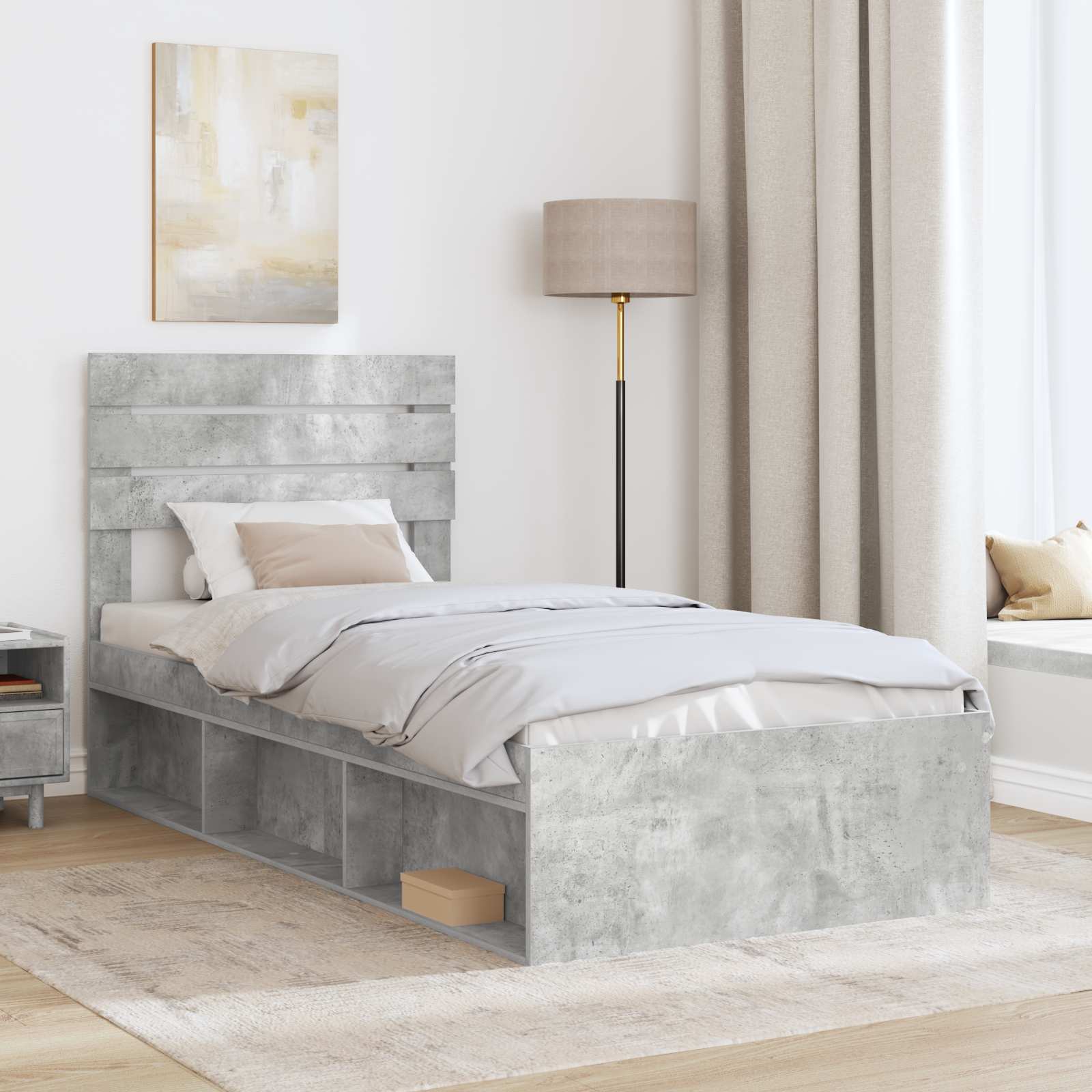 Bettrahmen Beton Grau 100 x 200 cm Massives Kiefernholz