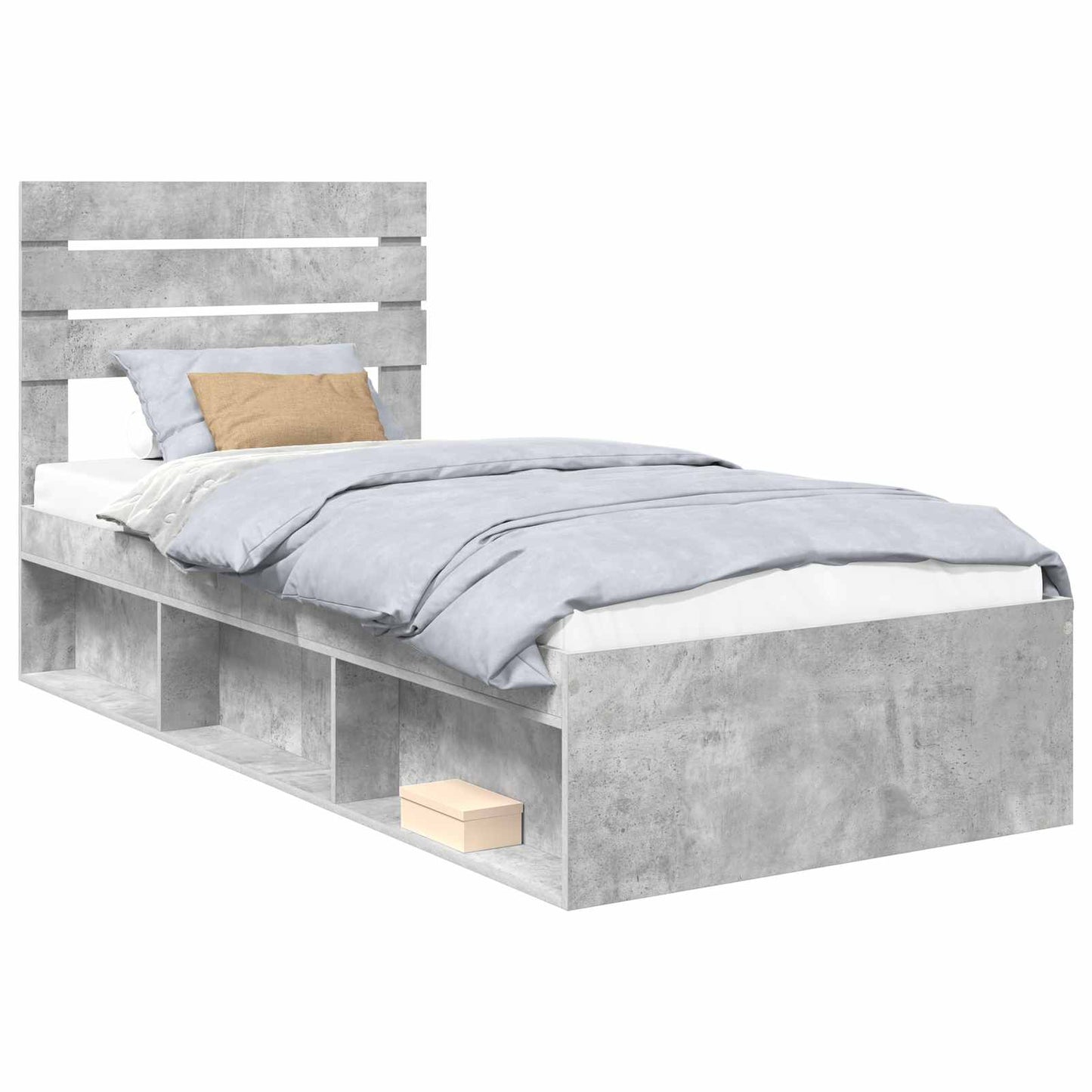 Bettrahmen Beton Grau 100 x 200 cm Massives Kiefernholz