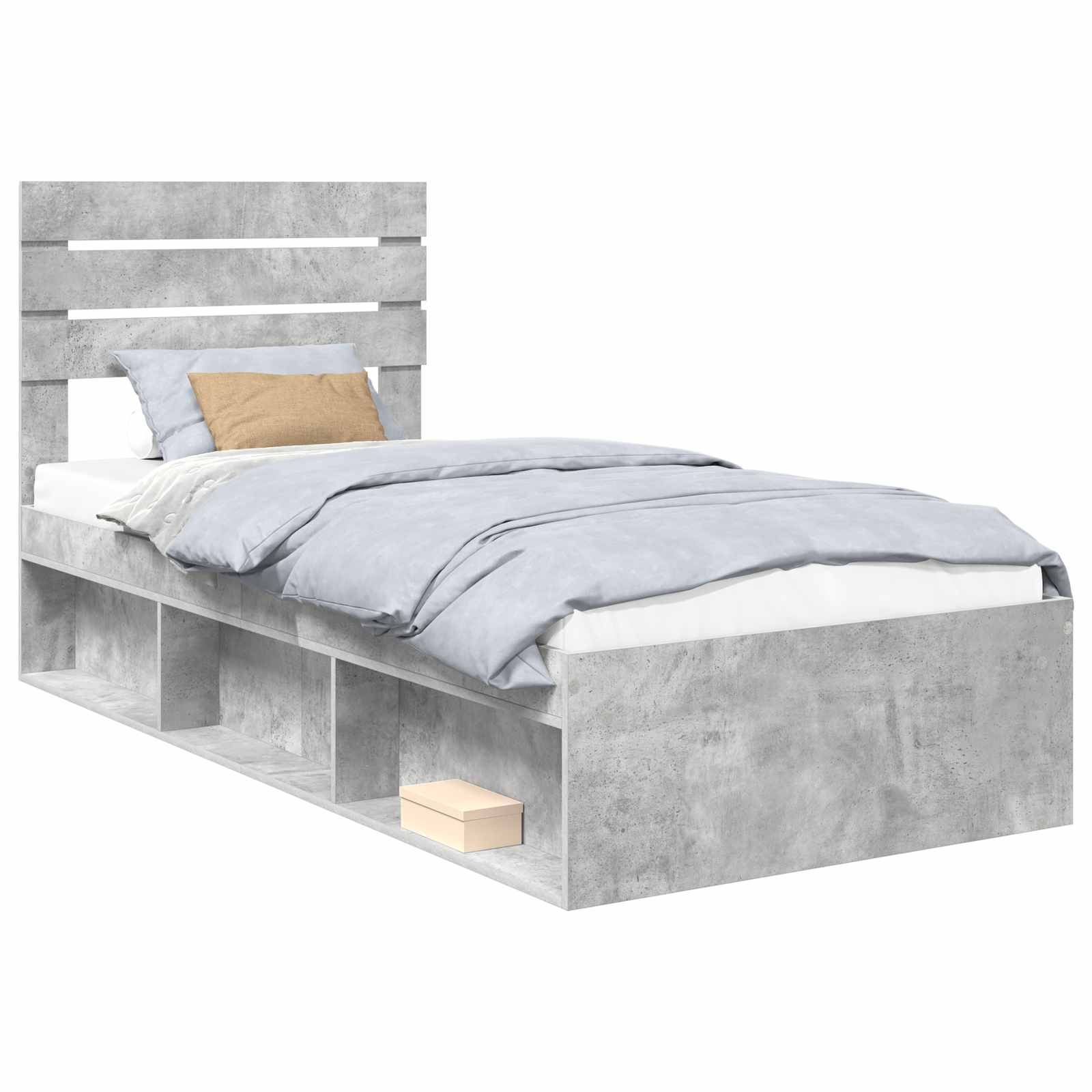 Bettrahmen Beton Grau 100 x 200 cm Massives Kiefernholz