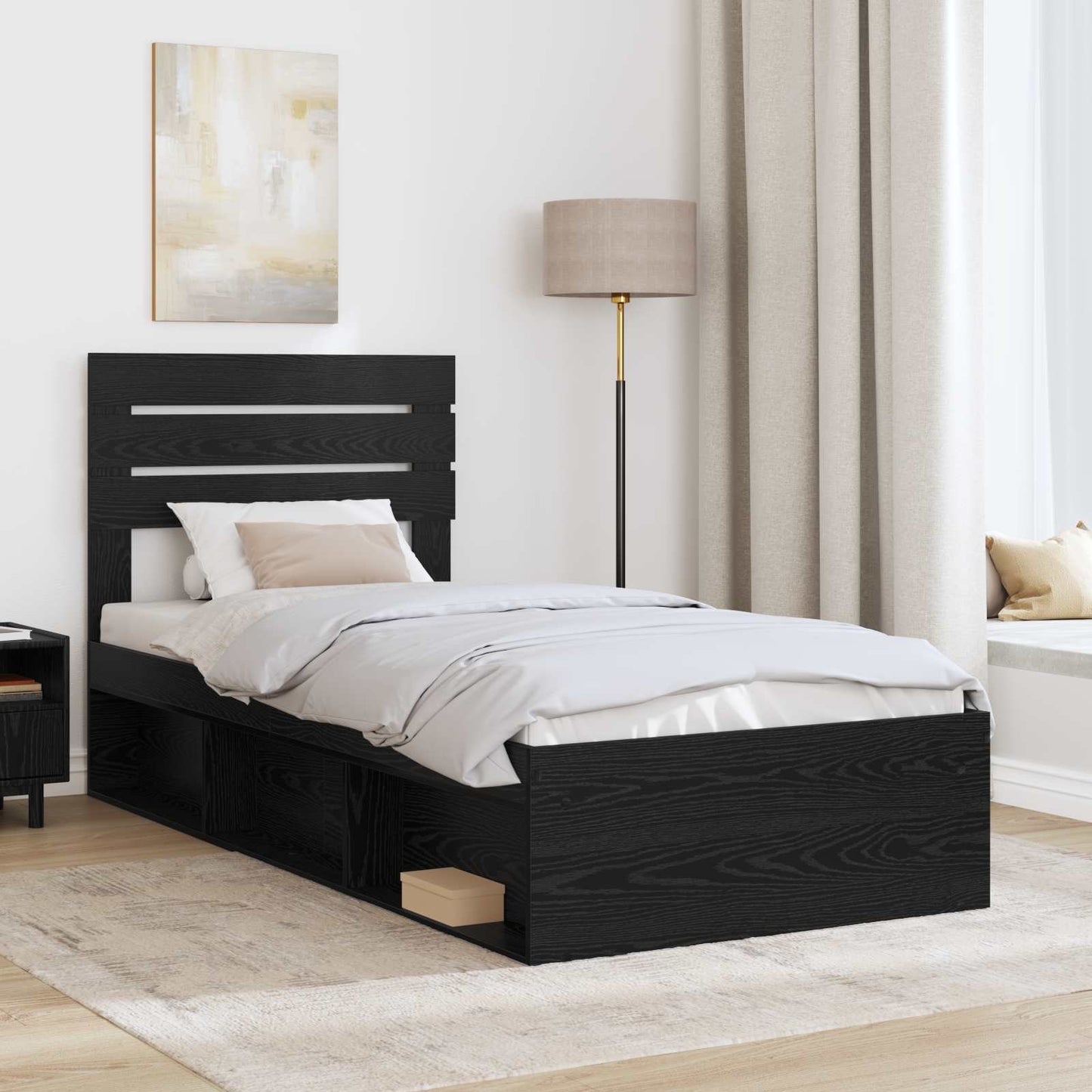Bettrahmen Schwarz 90 x 200 cm Massives Kiefernholz