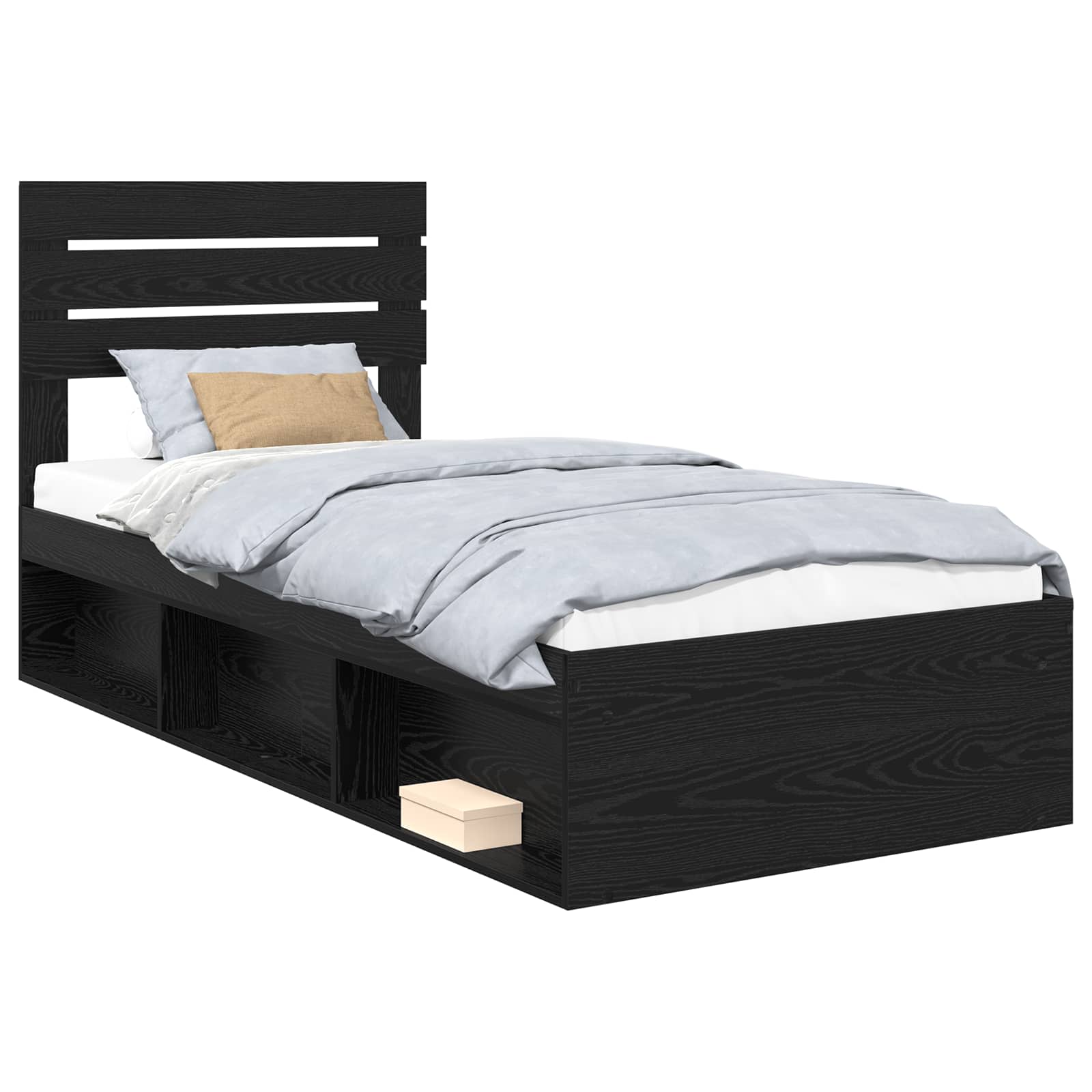 Bettrahmen Schwarz 90 x 190 cm Massives Kiefernholz
