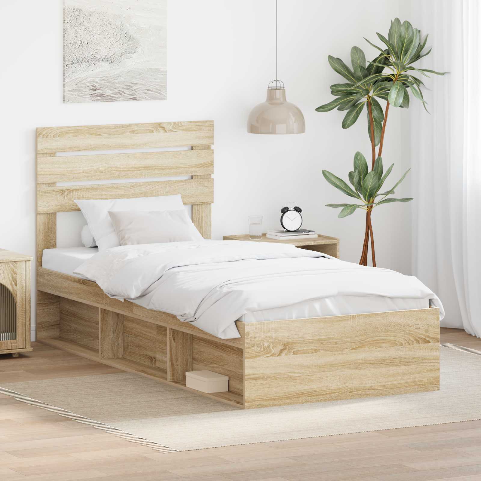 Bettrahmen mit Kopfteil Sonoma 90 x 190 cm Massives Kiefernholz