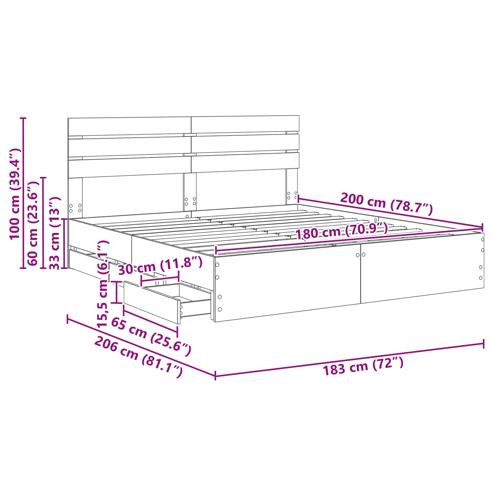 Bettrahmen Graues Sonoma 180 x 200 cm Ingenieurs Holz