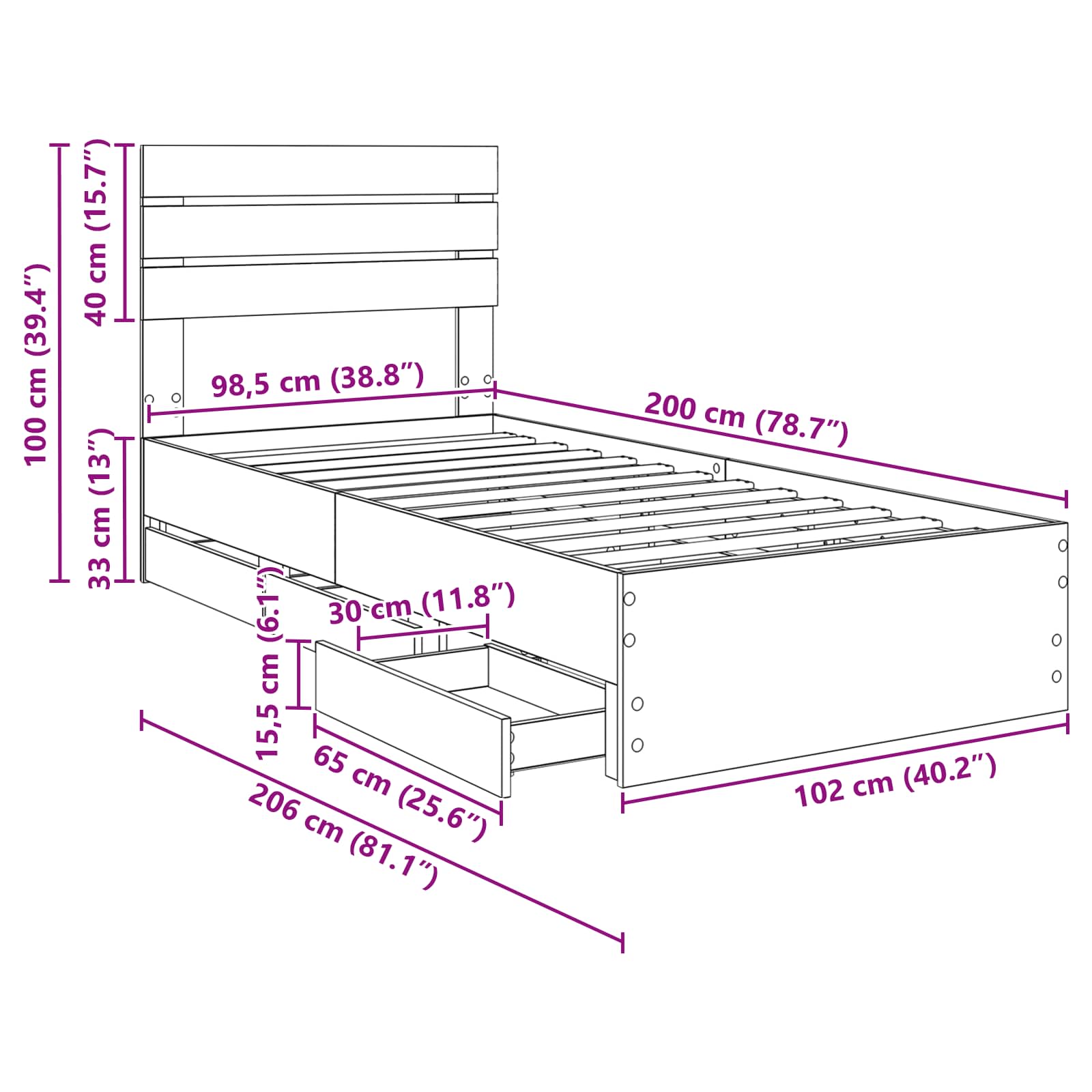 Bettrahmen Sonoma-Eiche 100 x 200 cm Ingenieurs Holz