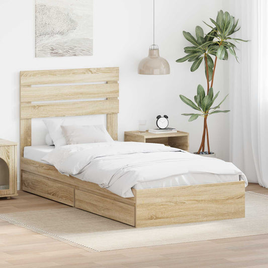Aufbewahrungsbett Sonoma-Eiche 90 x 200 cm Holzwerkstoff