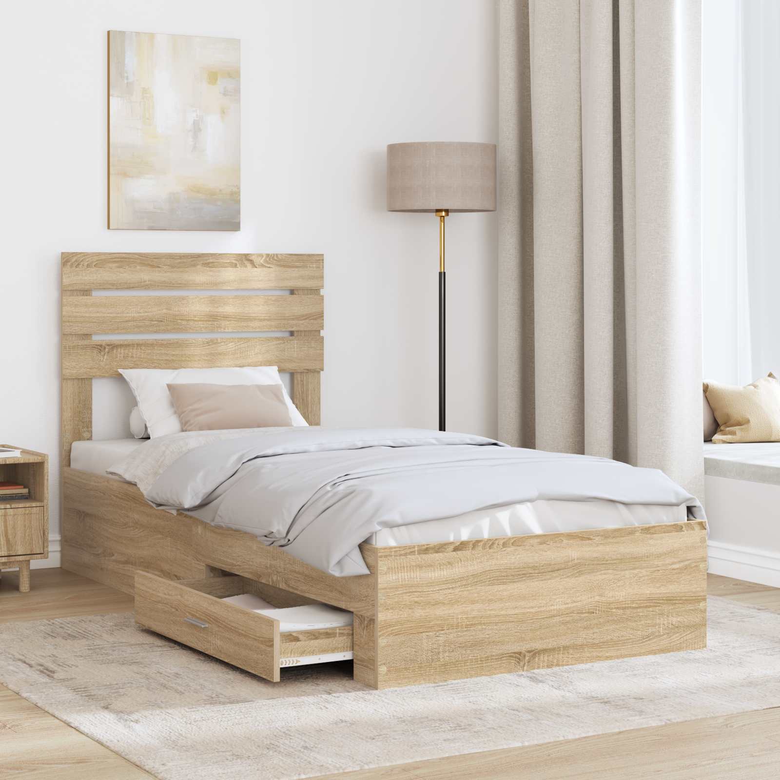 Bettrahmen Sonoma Eiche und Silber 75 x 190 cm Holzwerkstoff
