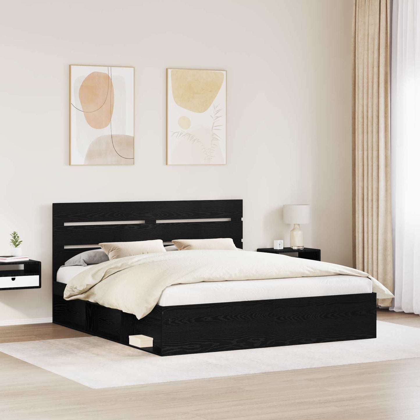 Bettrahmen Schwarz 200 x 200 cm Massives Kiefernholz