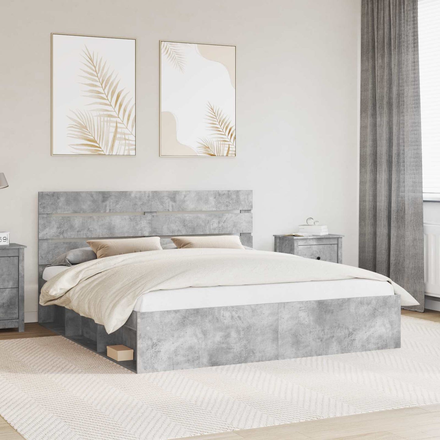 Bettrahmen mit Kopfteil Beton 180 x 200 cm Massives Kiefernholz