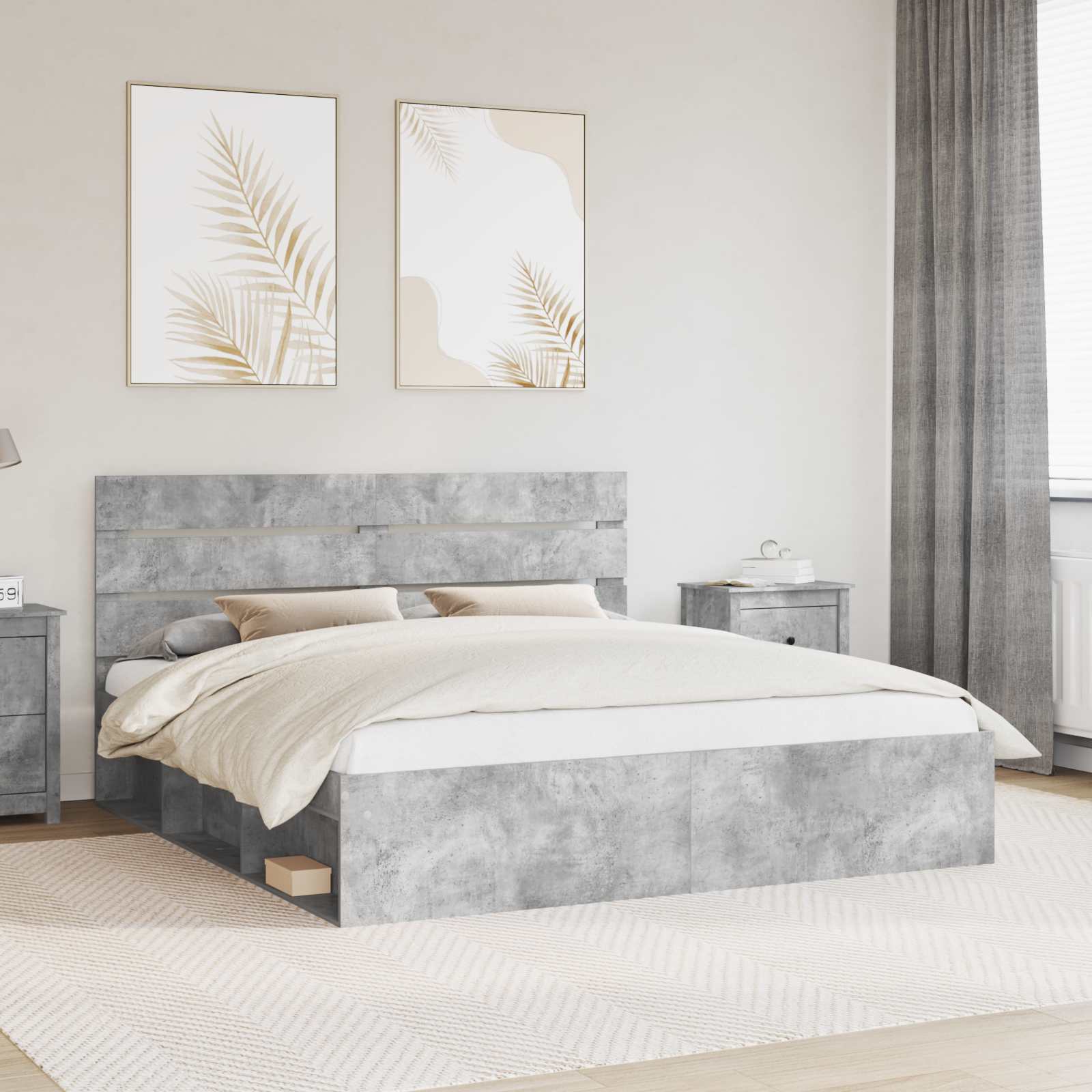 Bettrahmen mit Kopfteil Beton 180 x 200 cm Massives Kiefernholz
