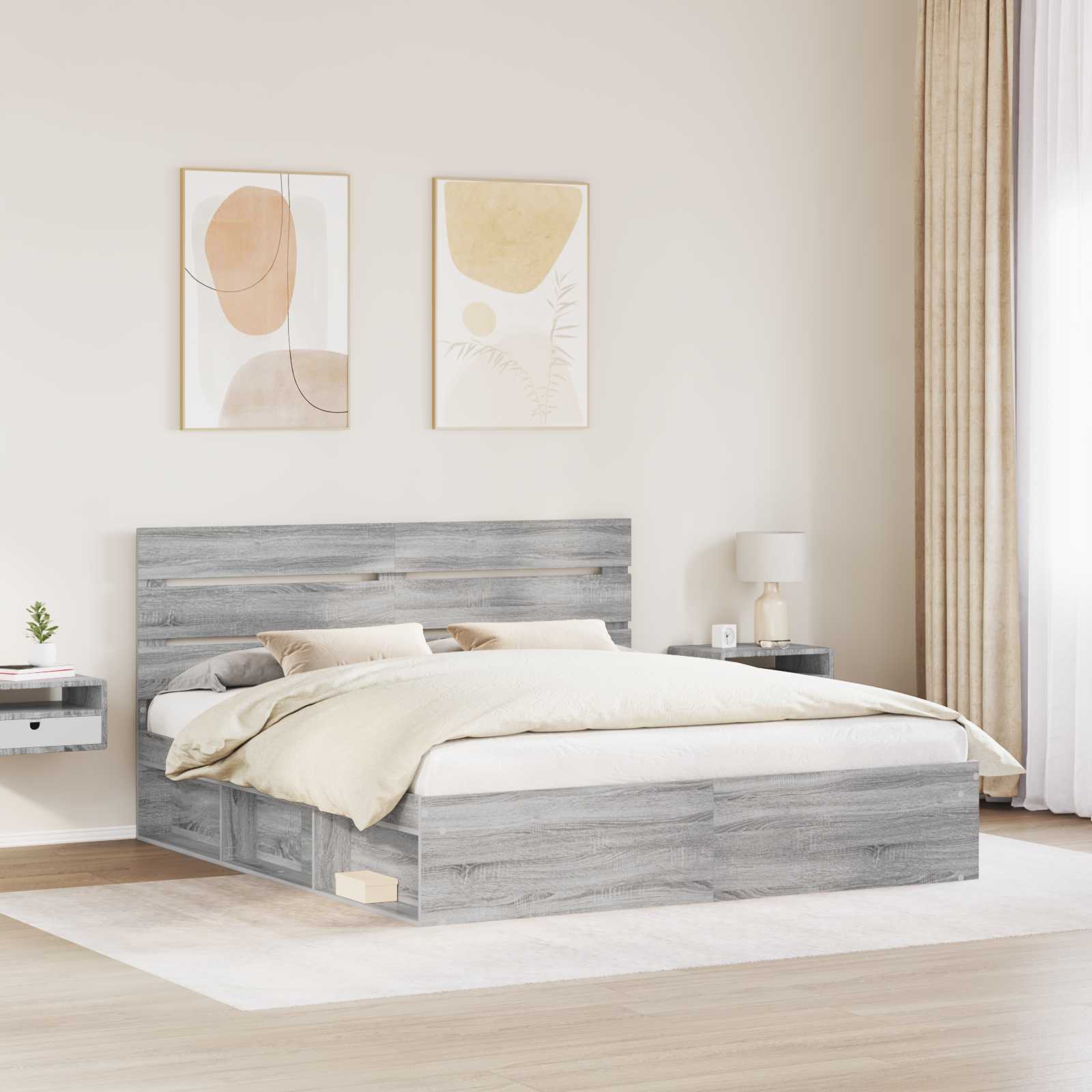Bettrahmen Graues Sonoma 180 x 200 cm Massives Kiefernholz