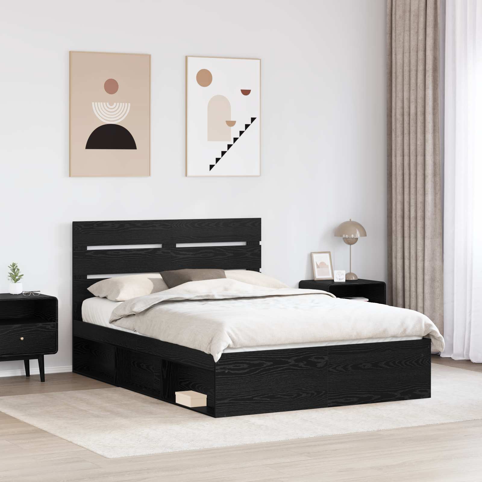 Bettrahmen Schwarz 150 x 200 cm Massives Kiefernholz