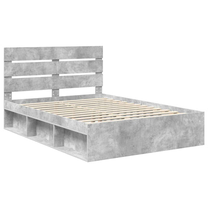 Bettrahmen mit Kopfteil Beton 140 x 200 cm Massives Kiefernholz