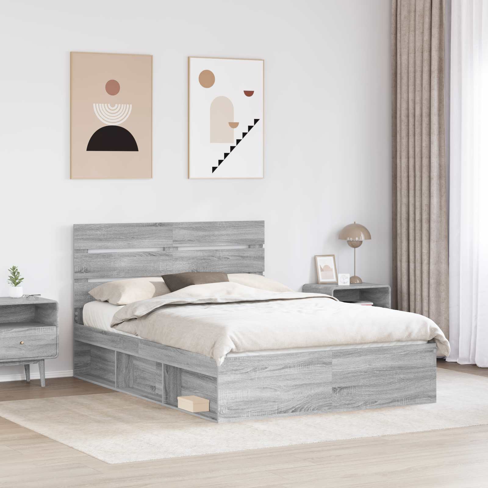 Bettrahmen Graues Sonoma 140 x 200 cm Massives Kiefernholz