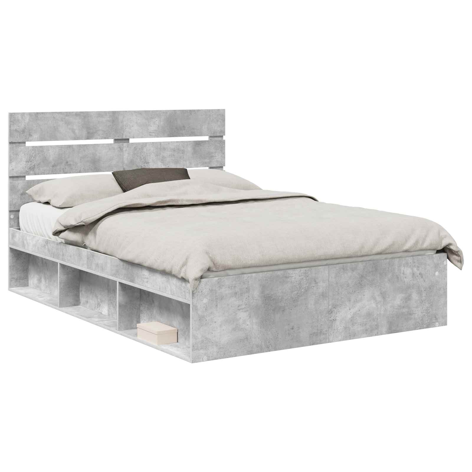 Bettrahmen mit Kopfteil Beton 140 x 190 cm Massives Kiefernholz