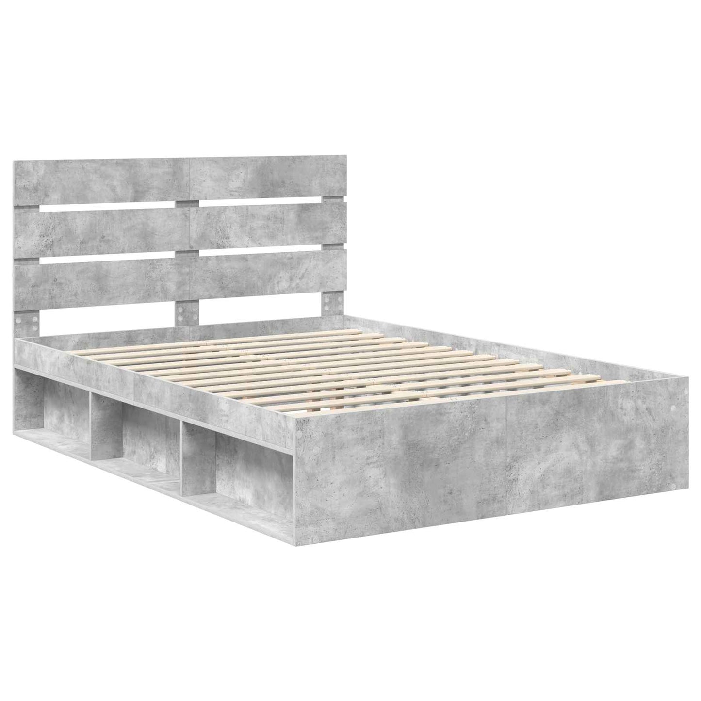 Bettrahmen mit Kopfteil Beton 140 x 190 cm Massives Kiefernholz