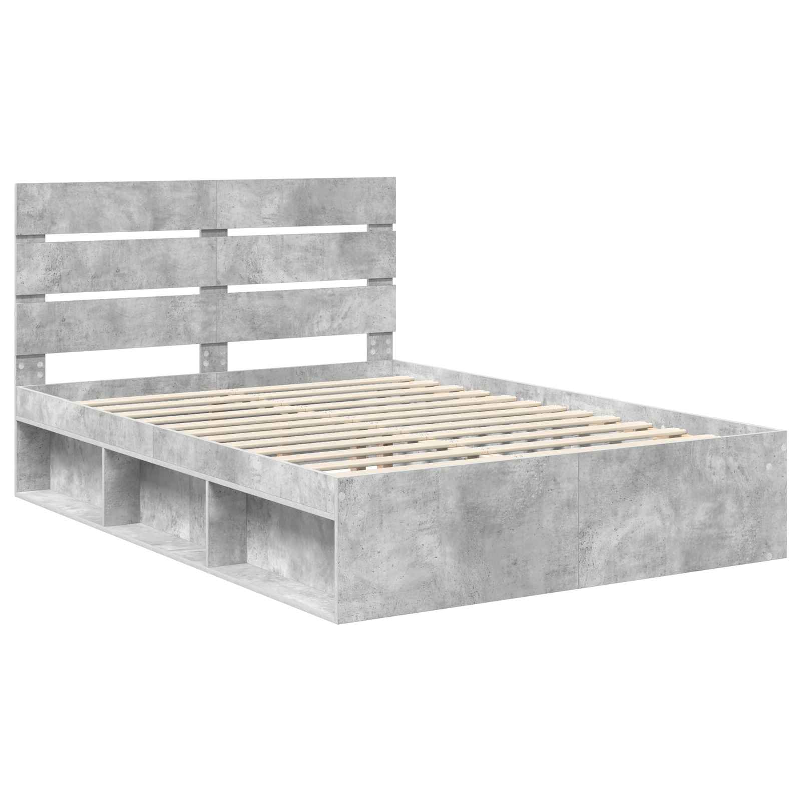 Bettrahmen mit Kopfteil Beton 140 x 190 cm Massives Kiefernholz