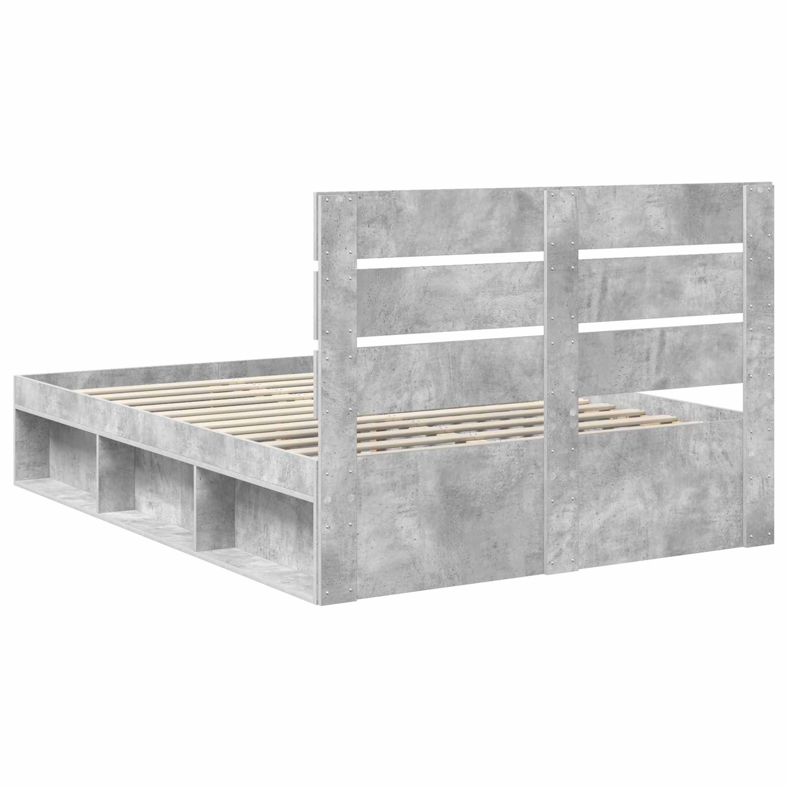Bettrahmen mit Kopfteil Beton 140 x 190 cm Massives Kiefernholz