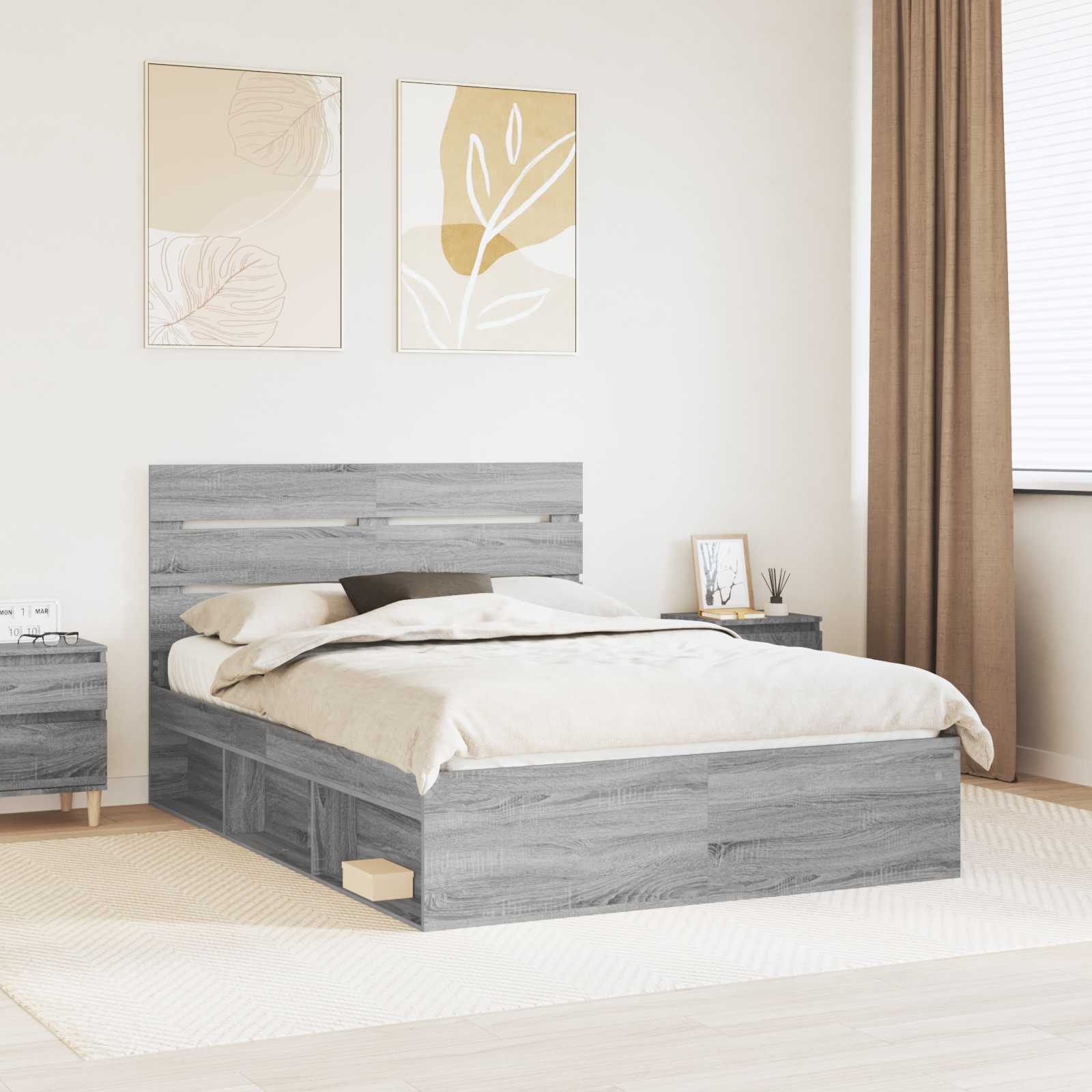 Bettrahmen Graues Sonoma 140 x 190 cm Massives Kiefernholz