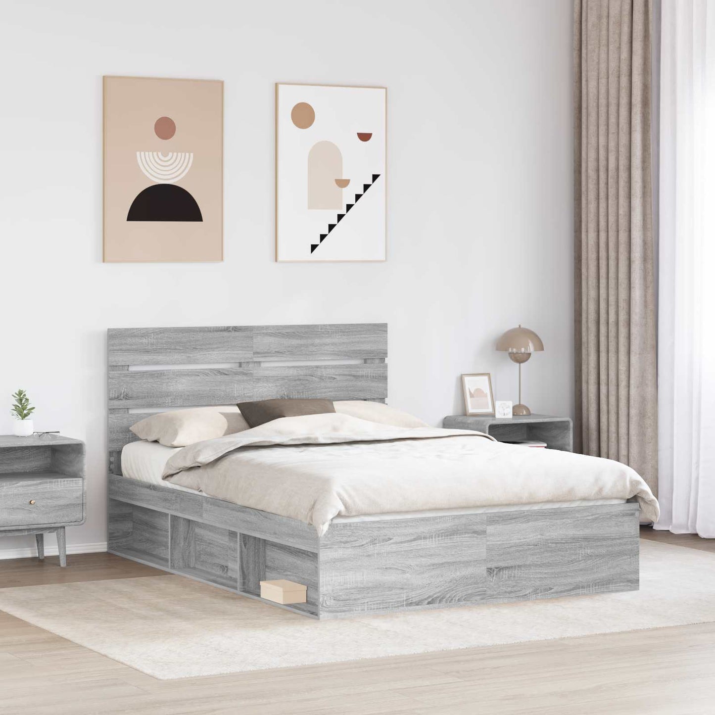 Bettrahmen Graues Sonoma 140 x 190 cm Massives Kiefernholz