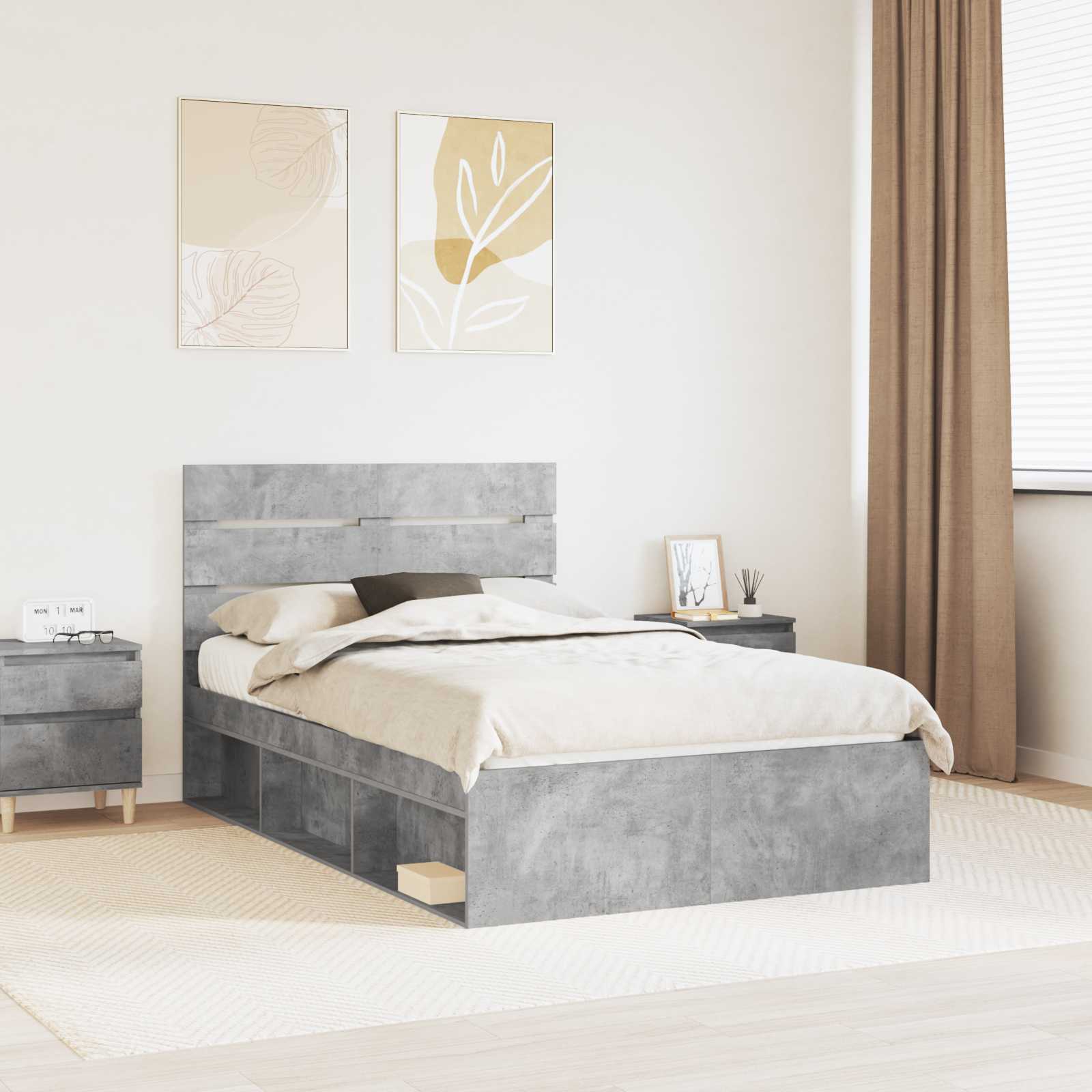 Bettrahmen mit Kopfteil Beton 120 x 200 cm Massives Kiefernholz