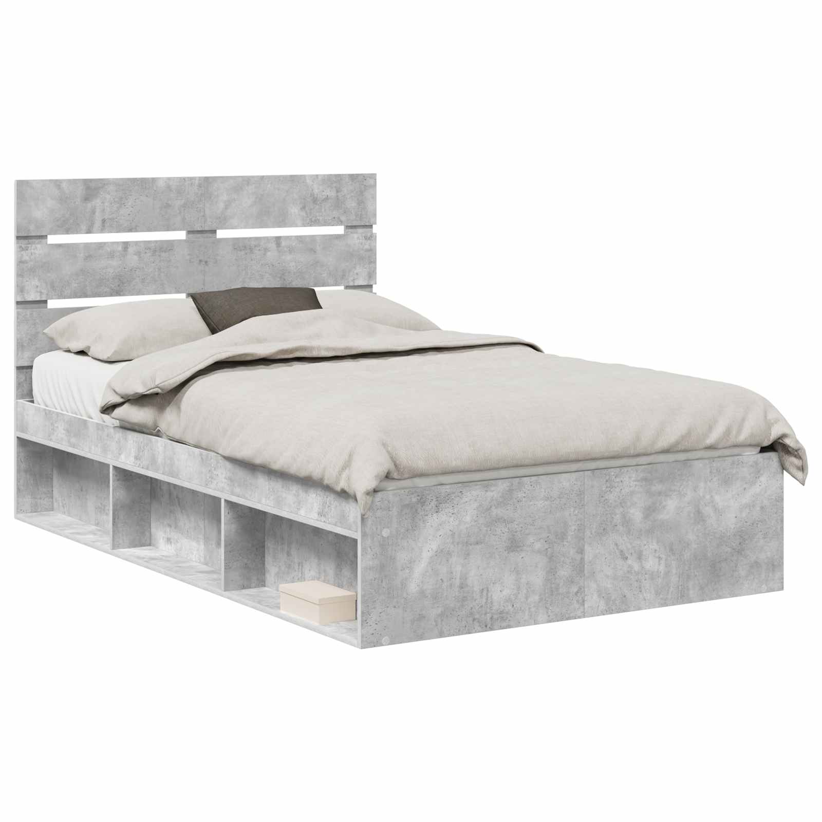 Bettrahmen mit Kopfteil Beton 120 x 190 cm Massives Kiefernholz