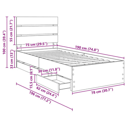 Bettrahmen Sonoma-Eiche 75 x 190 cm Ingenieurs Holz