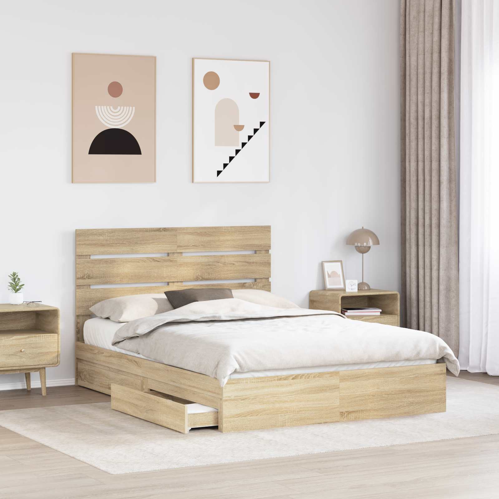 Aufbewahrungsbett Sonoma-Eiche 140 x 200 cm Holzwerkstoff