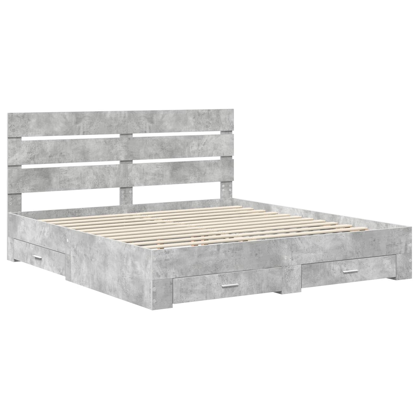 Bettrahmen mit Schubladen Beton Grau 200 x 200 cm Holzwerkstoff
