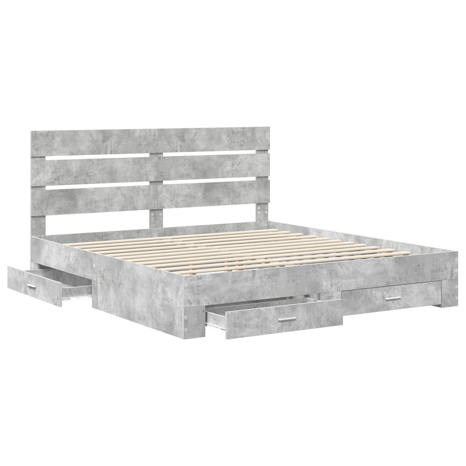 Bettrahmen mit Schubladen Beton Grau 200 x 200 cm Holzwerkstoff