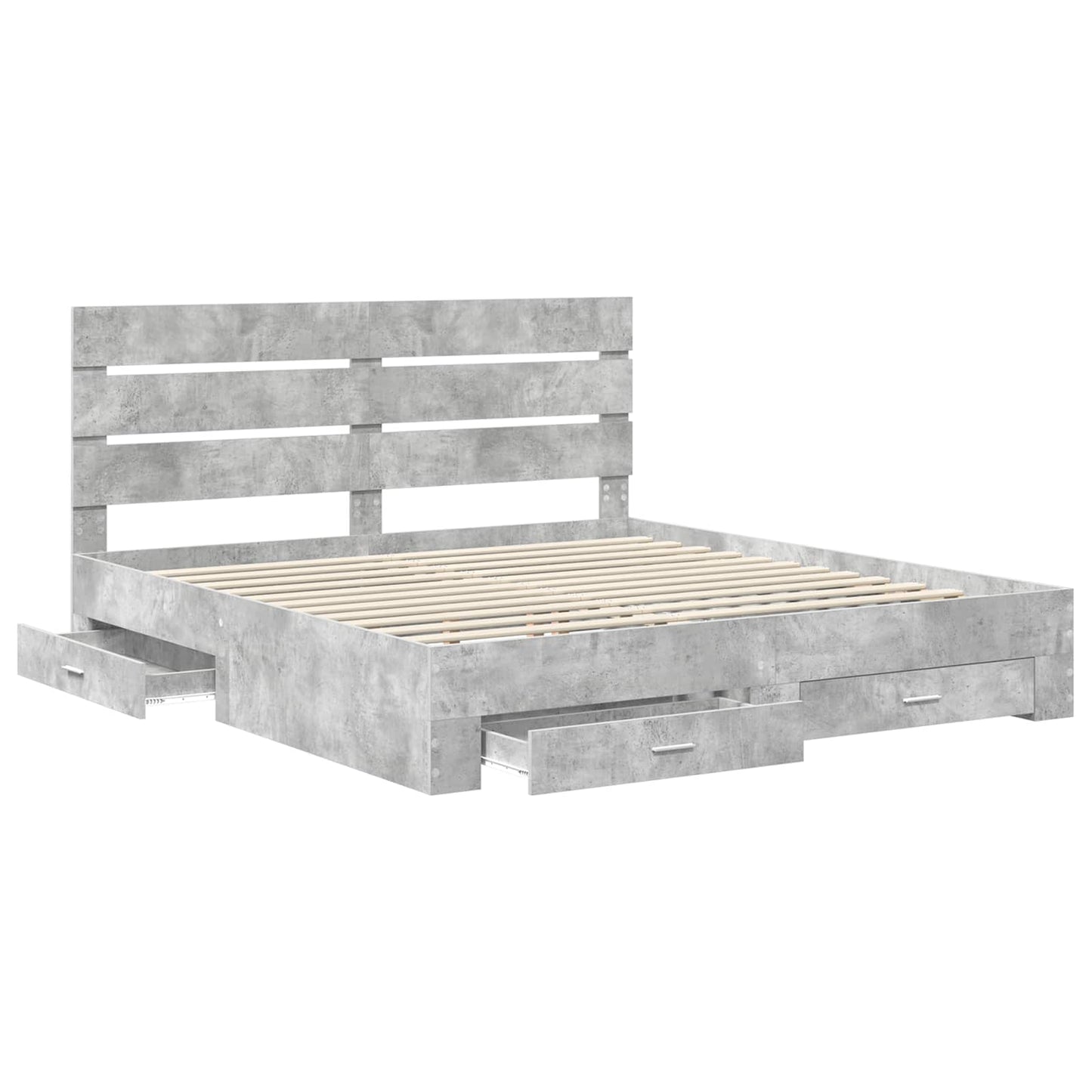 Bettrahmen mit Schubladen Beton Grau 200 x 200 cm Holzwerkstoff