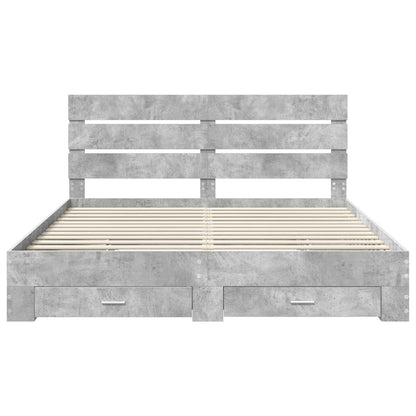 Bettrahmen mit Schubladen Betongrau 200 x 200 cm Holzwerkstoff