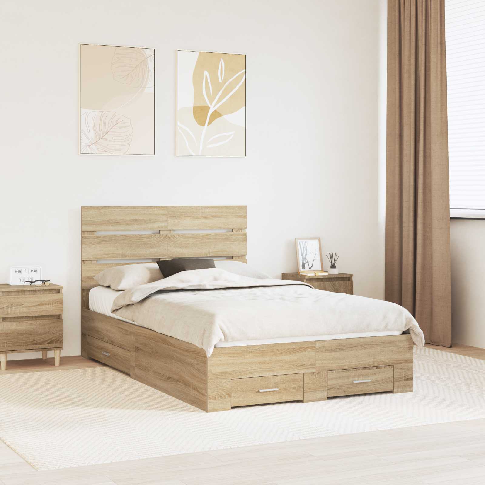 Bettrahmen mit Kopfteil Sonoma-Eiche 135 x 190 cm Holzwerkstoff