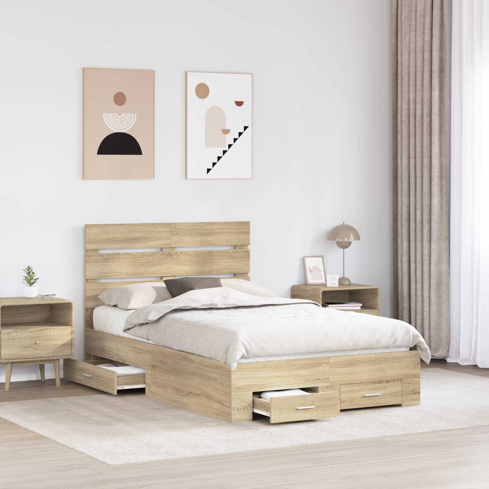 Bettrahmen mit Kopfteil Sonoma-Eiche 135 x 190 cm Holzwerkstoff