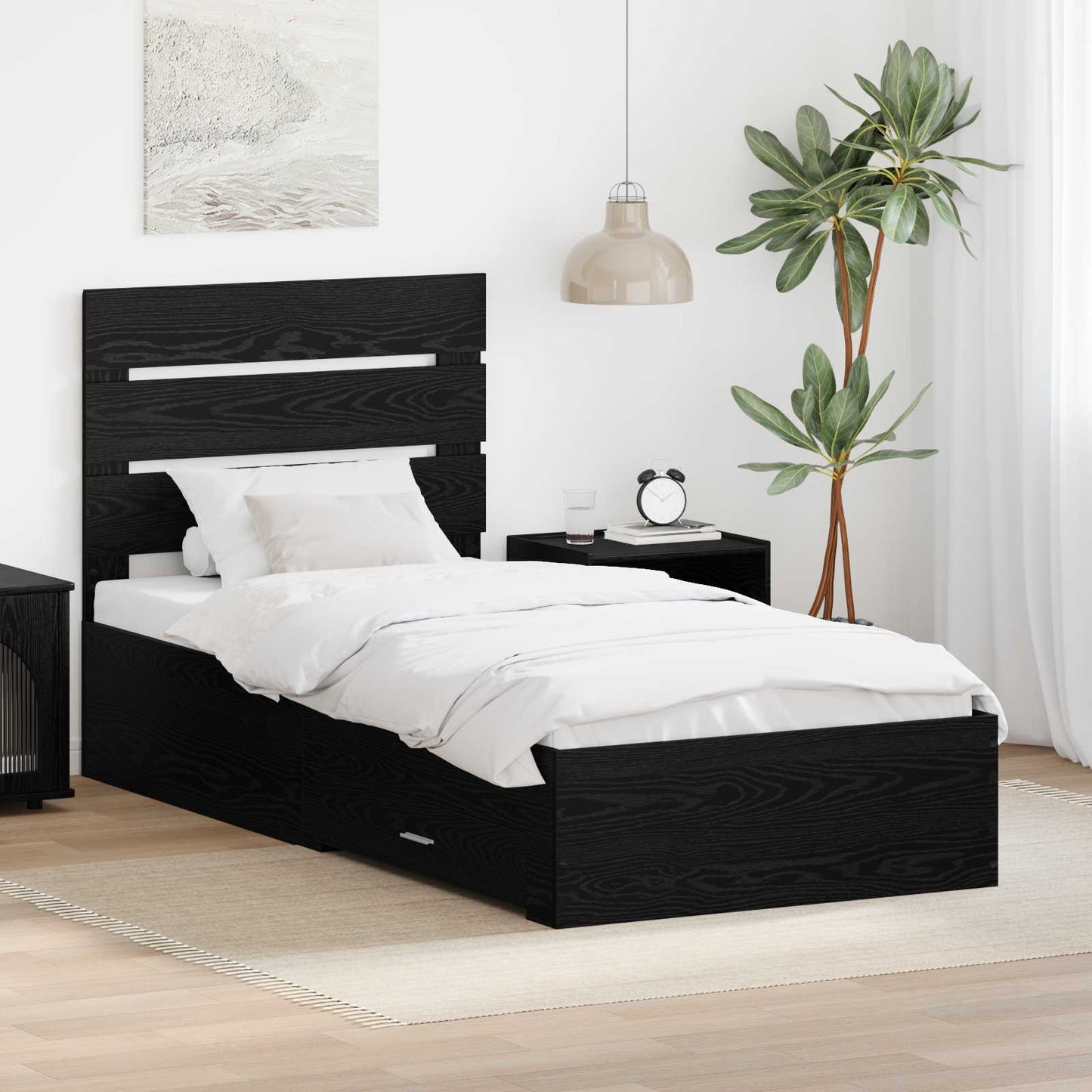 Bettrahmen Schwarz Eichen-Optik 90 x 200 cm Holzwerkstoff
