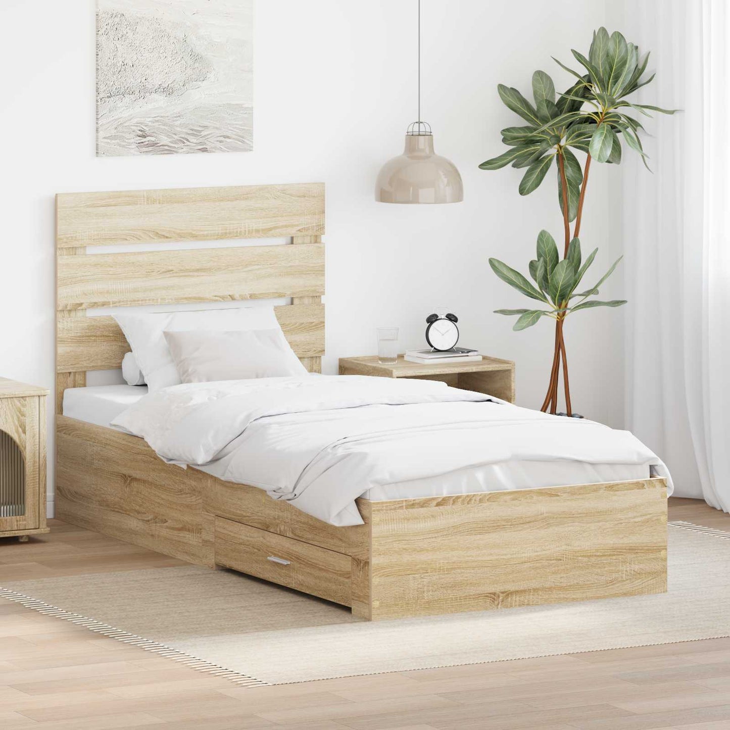 Bettrahmen Sonoma Eiche und Silber 75 x 190 cm Holzwerkstoff