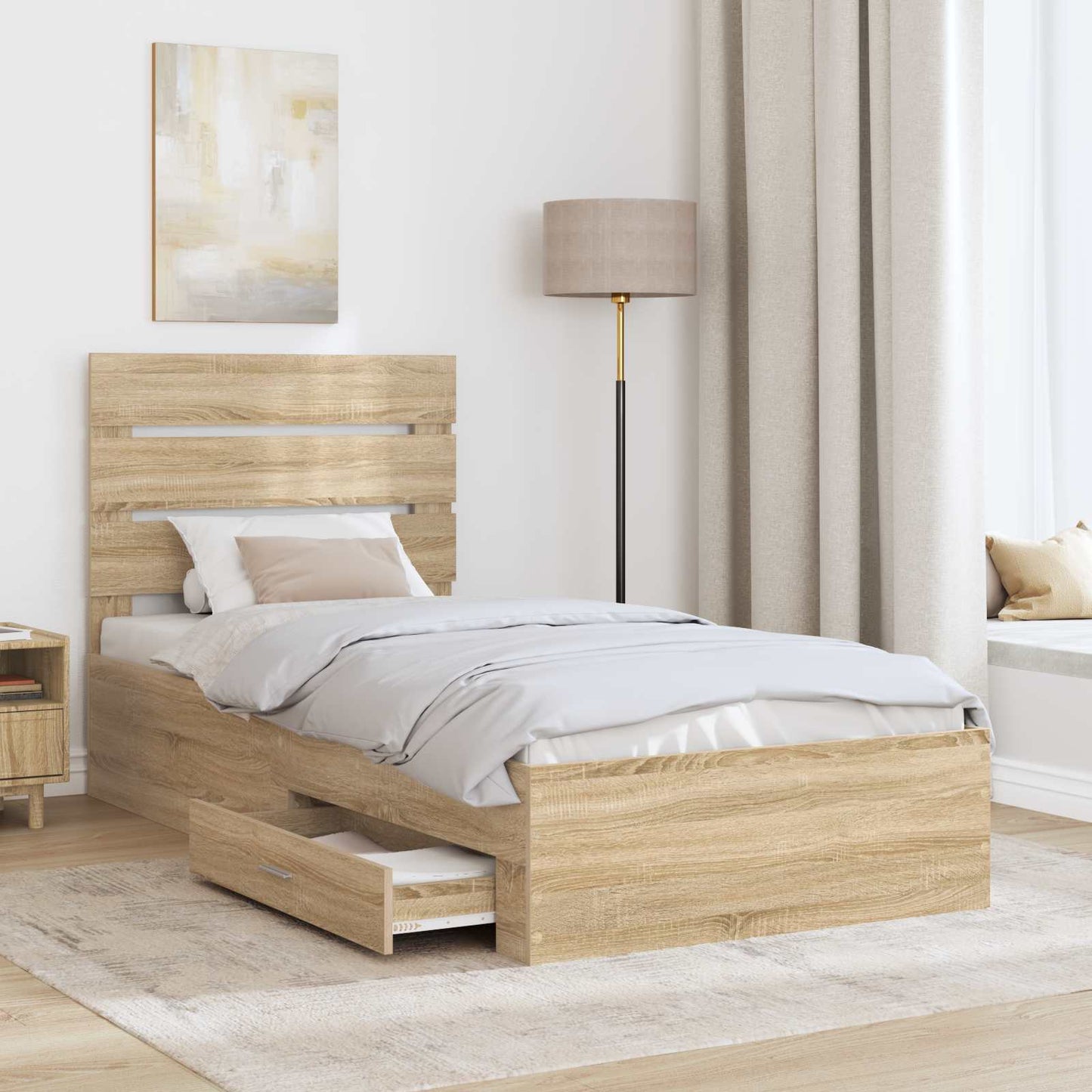 Bettrahmen Sonoma Eiche und Silber 75 x 190 cm Holzwerkstoff