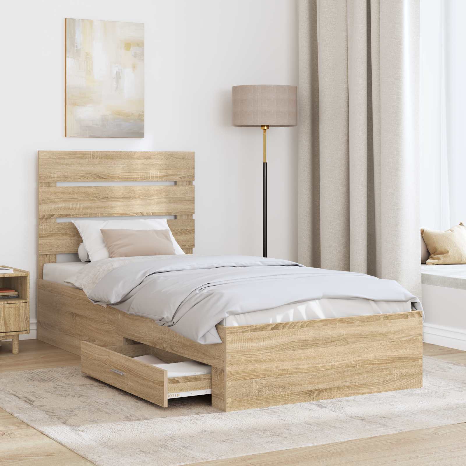 Bettrahmen Sonoma Eiche und Silber 75 x 190 cm Holzwerkstoff