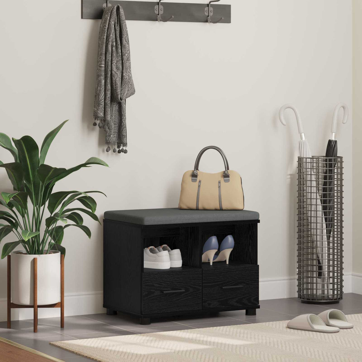 Flurbank Schwarz Eichen-Optik 60 x 38 x 46 cm